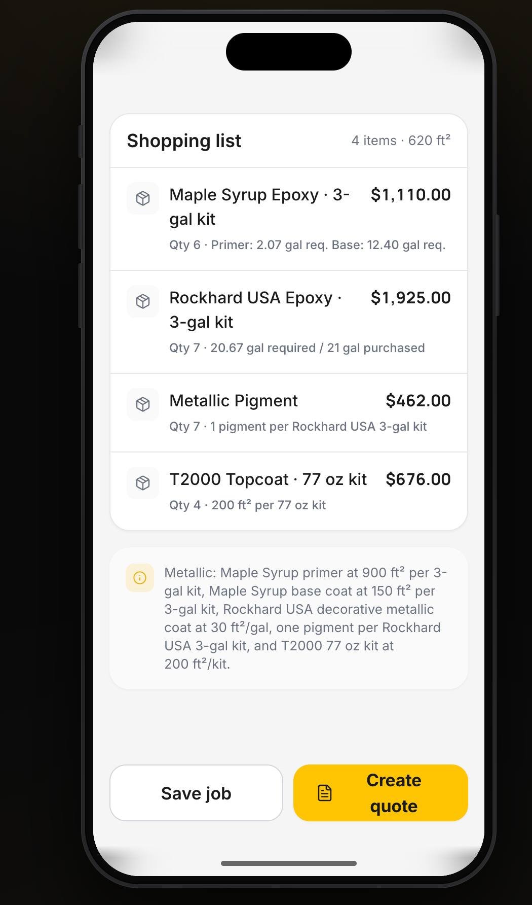 EpoxySuite material shopping list